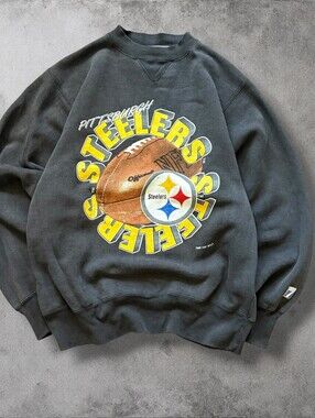 Vintage 90s Pittsburgh Steelers Graphic Crewneck Sweater Size Medium Black